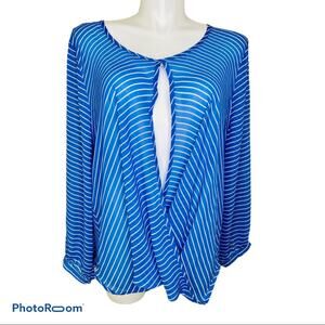NY Collection 3X blue and white sheer top